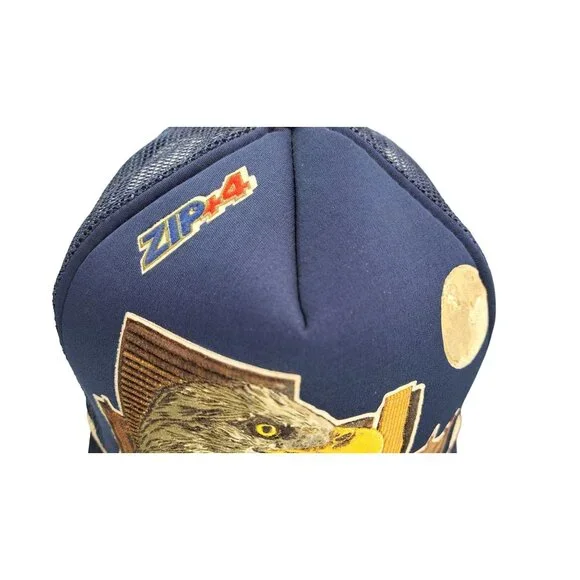 Vintage USPS Trucker Hat Express Mail Eagle Blue Mesh Snapback Rope Twin Towers - Picture 13 of 13